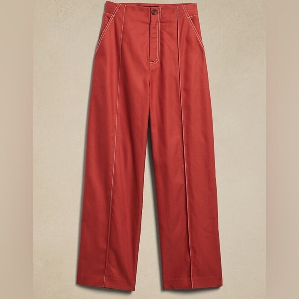 Banana Republic Factory Brick Red Wide Leg Pants Cropped Cotton Tencel Sz 2